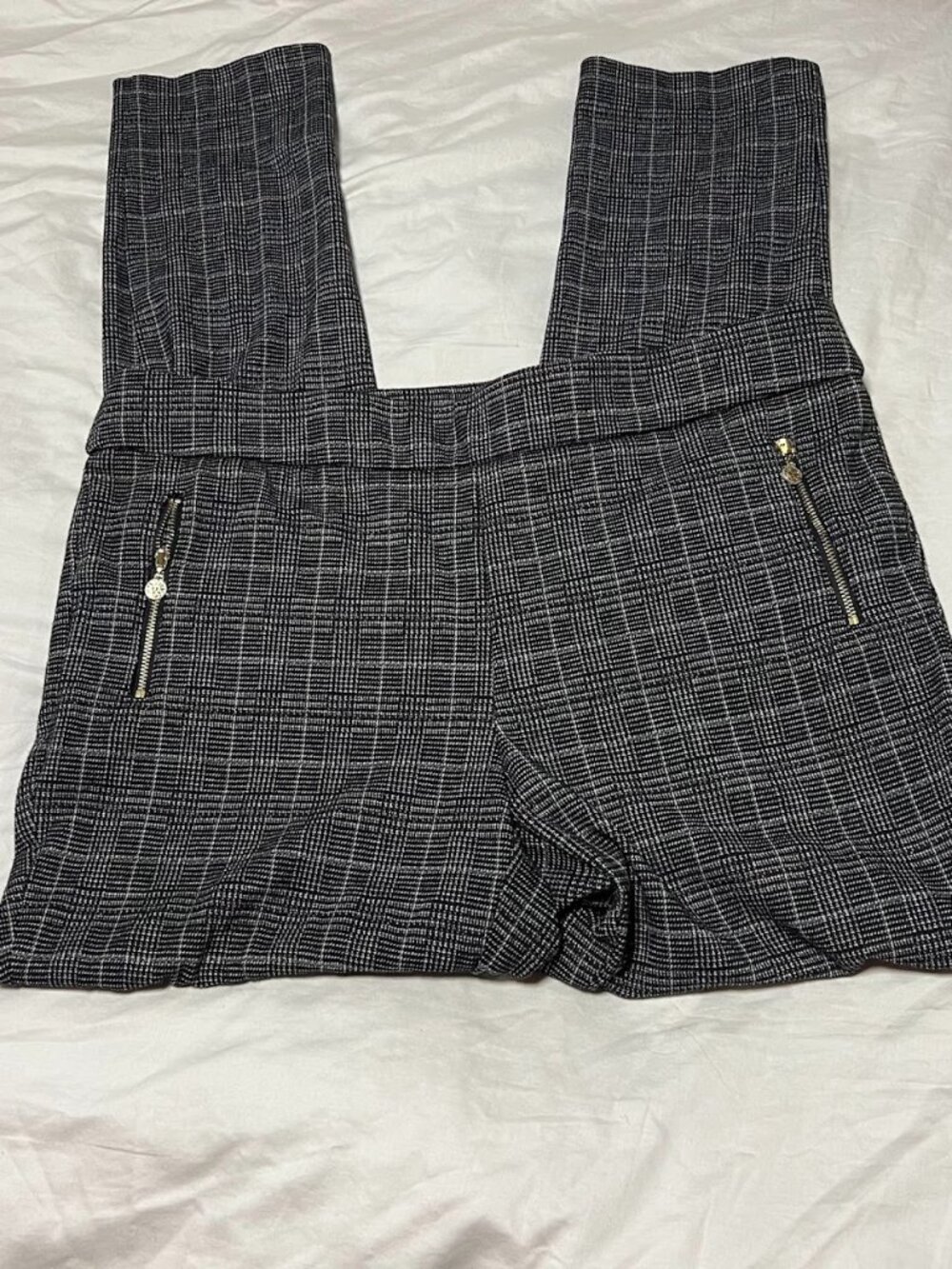 NWOT Anne Klein Plaid Gold Zip Trousers SZ L Office Siren Corporate Chic